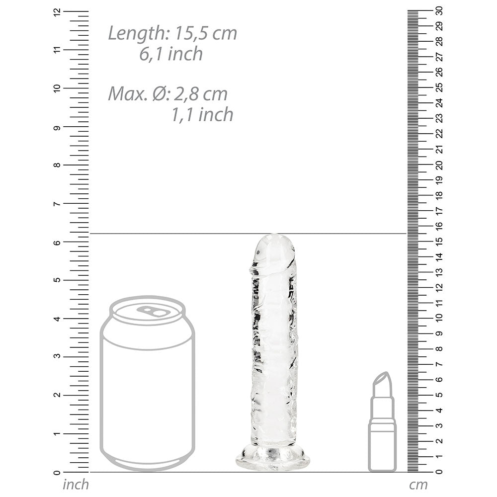 RealRock Crystal Clear Straight 6 inches Dildo Without Balls Clear