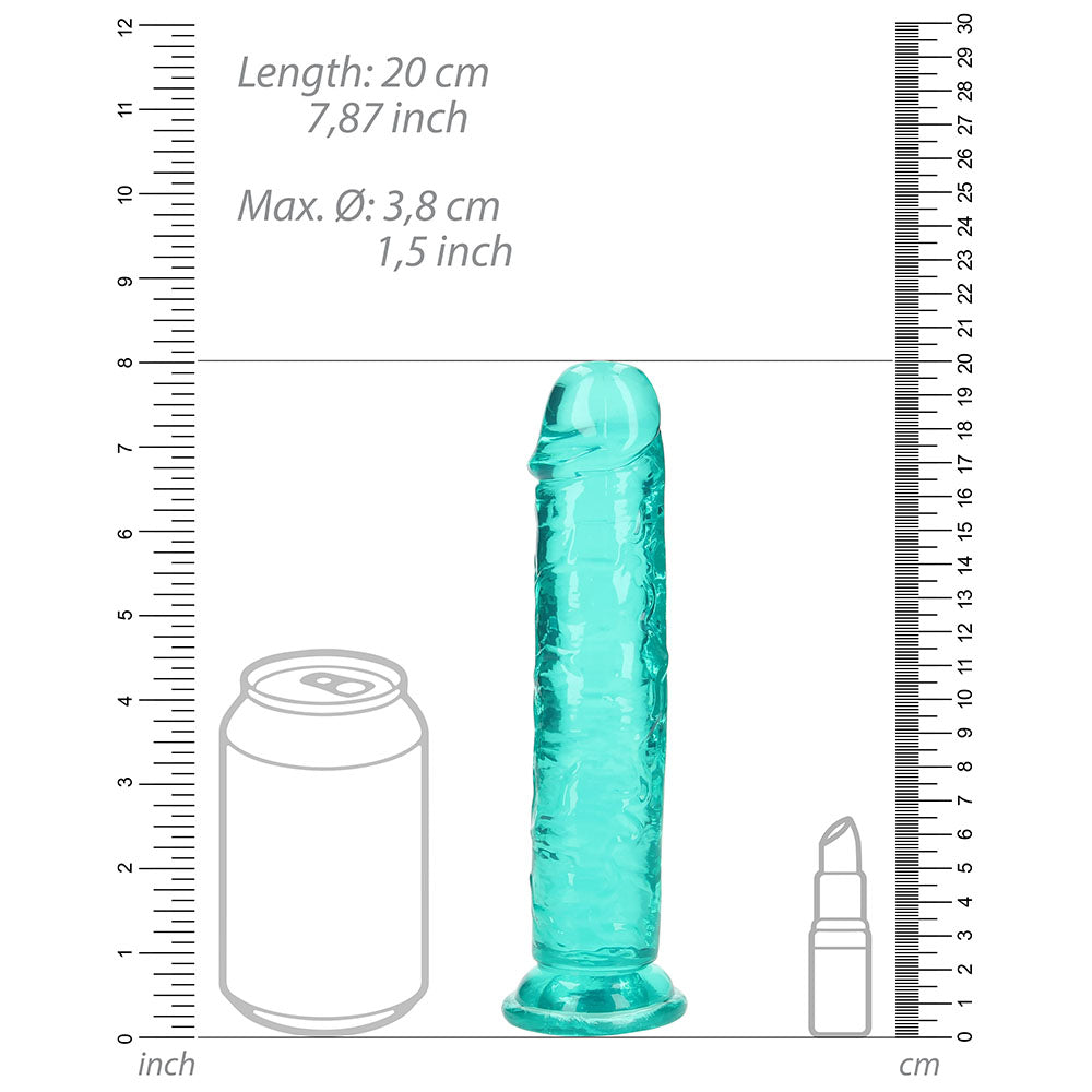 RealRock Crystal Clear Straight 7 inches Dildo Without Balls Turquoise