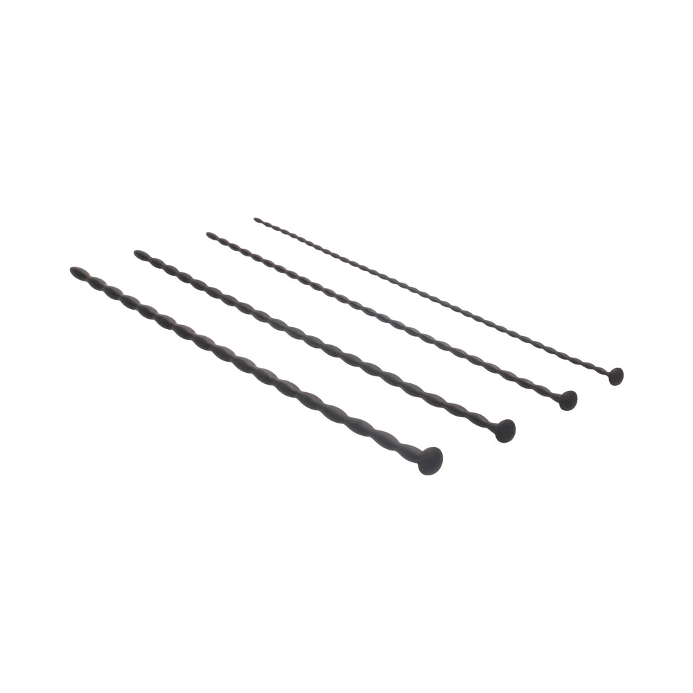 Ouch! Urethral Sounding Beginner Silicone Spiral Screw Plug Set Black 3 mm / 4 mm / 5 mm / 6 mm