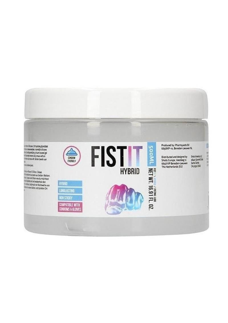 Fist It Hybrid Glide Lubricant 500 ml packaging with gel details and usage instructions.