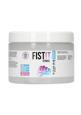 Fist It Hybrid Glide Lubricant 500 ml packaging with gel details and usage instructions.