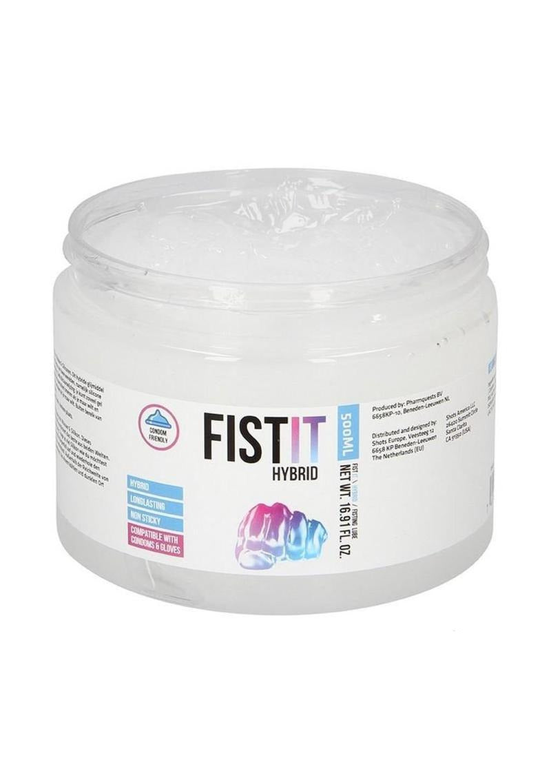 Fist It Hybrid Glide Lubricant 500 ml in a clear jar showcasing its multifunctional gel formula.
