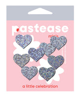 Pastease Mini Glitter Hearts Pasties Silver Pack of 8 featuring glitter heart designs for festive looks and celebrations.