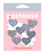 Pastease Mini Glitter Hearts Pasties Silver Pack of 8 featuring glitter heart designs for festive looks and celebrations.