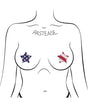 Two-Pair Small Glittering Stars & Stripes Star Nipple Pasties on a model, showcasing a fun, patriotic design.