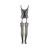 Shots Le Desir Fishnet & Lace Gartered Bodystocking Black O/S
