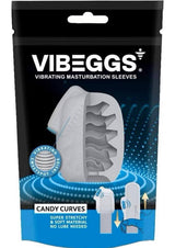 VIBEGGS Vibrating Masturbation Sleeves Candy Curves packaging with internal textures and features for enhanced pleasure.