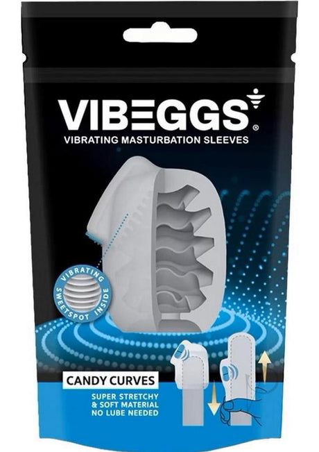 VIBEGGS Vibrating Masturbation Sleeves Candy Curves packaging with internal textures and features for enhanced pleasure.