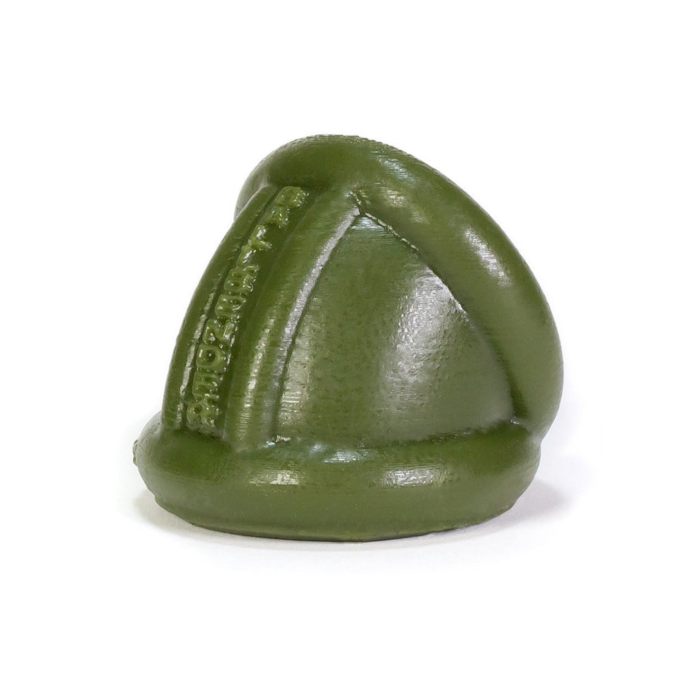 Oxballs Ballbender Silicone Cockring Ballstretcher Army in army green color with curved design for comfort.