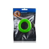 Oxballs Cock-t Silicone Cock Ring Slime packaged in a clear bag with a vibrant green color.