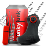 Oxballs Revsling Cock and Ball Sling Tar Ice Red Vibe alongside a red flavored soda can and red vibe bullet.