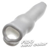 Oxballs Fido Cocksheath with Cocksling White showcasing its rubbery design and unique texture.