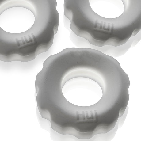 Oxballs Super Huj 3-Pack Cock Rings White Ice featuring three stretchy, comfortable rings for enhanced performance.