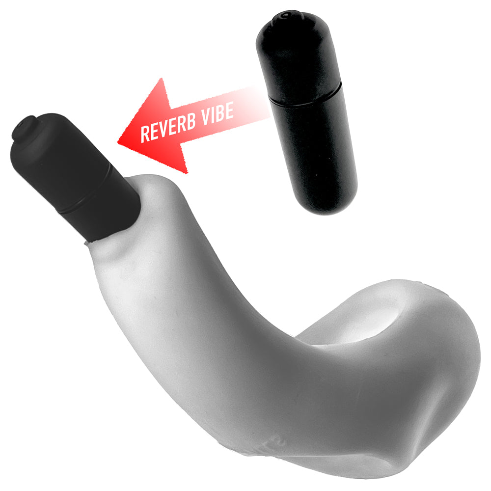 Buzzfuck Sling With Taint Vibe White Ice with detachable Reverb Vibe for enhanced stimulation.