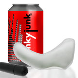 Buzzfuck Sling With Taint Vibe White Ice alongside a hünkyjunk can, showcasing innovative design for stimulation.