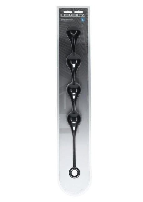 Levelz Waterdrop Silicone Anal Balls XL 50 mm Black in packaging for anal play enhancement.