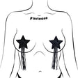 Pastease Black Sparkle Star Tassel Nipple Pasties on a model, showcasing glittery black star shape and long fringe.