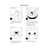 Directions for using Pastease Black Sparkle Star Tassel Nipple Pasties, including cleaning, peeling, placing, and wearing.