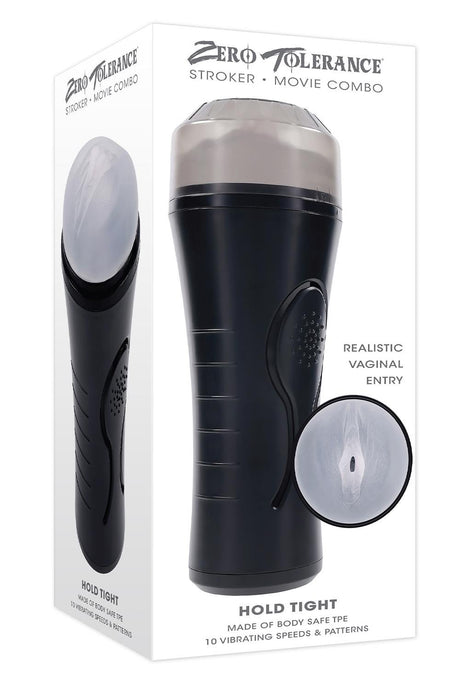 Zero Tolerance Hold Tight Vibrating Stroker Black with realistic vaginal entry and 10 vibrating speeds.
