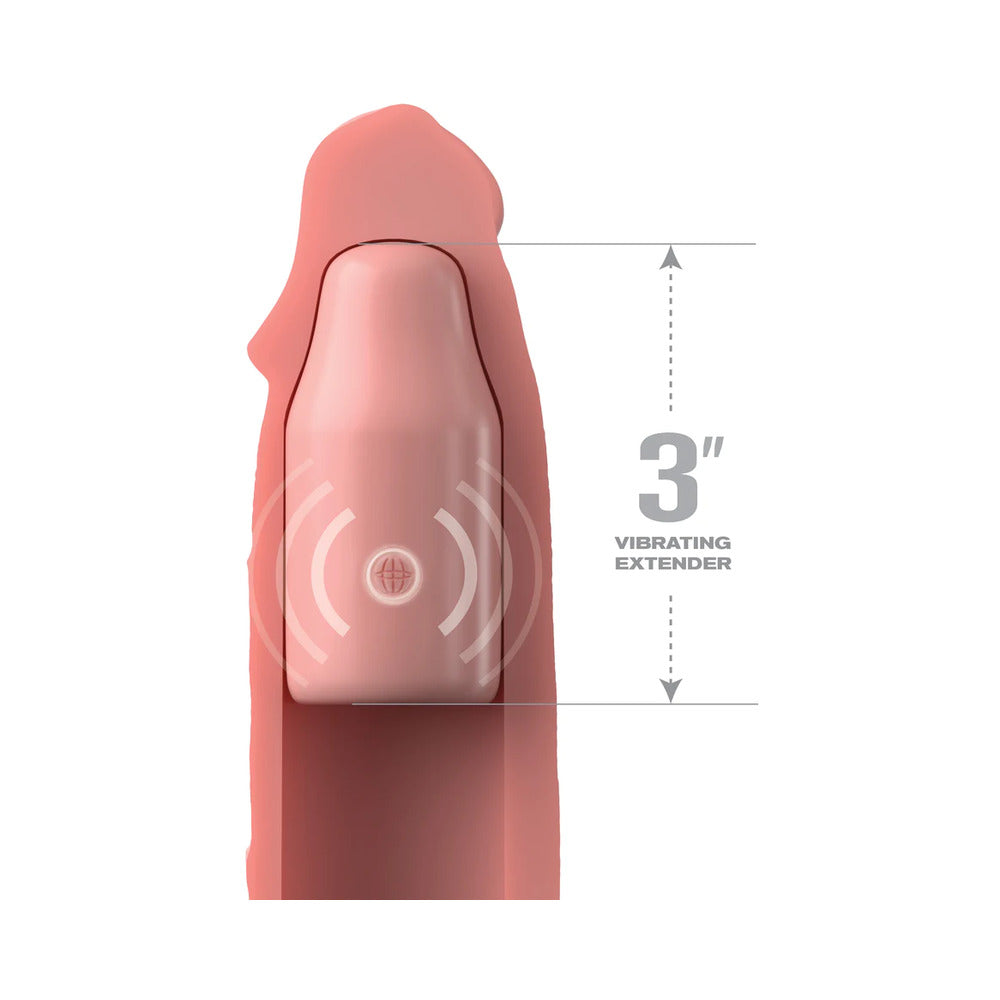 Fantasy X-tensions Elite 9 inches Silicone Mega Extension Sleeve 3 inches Vibrating Beige