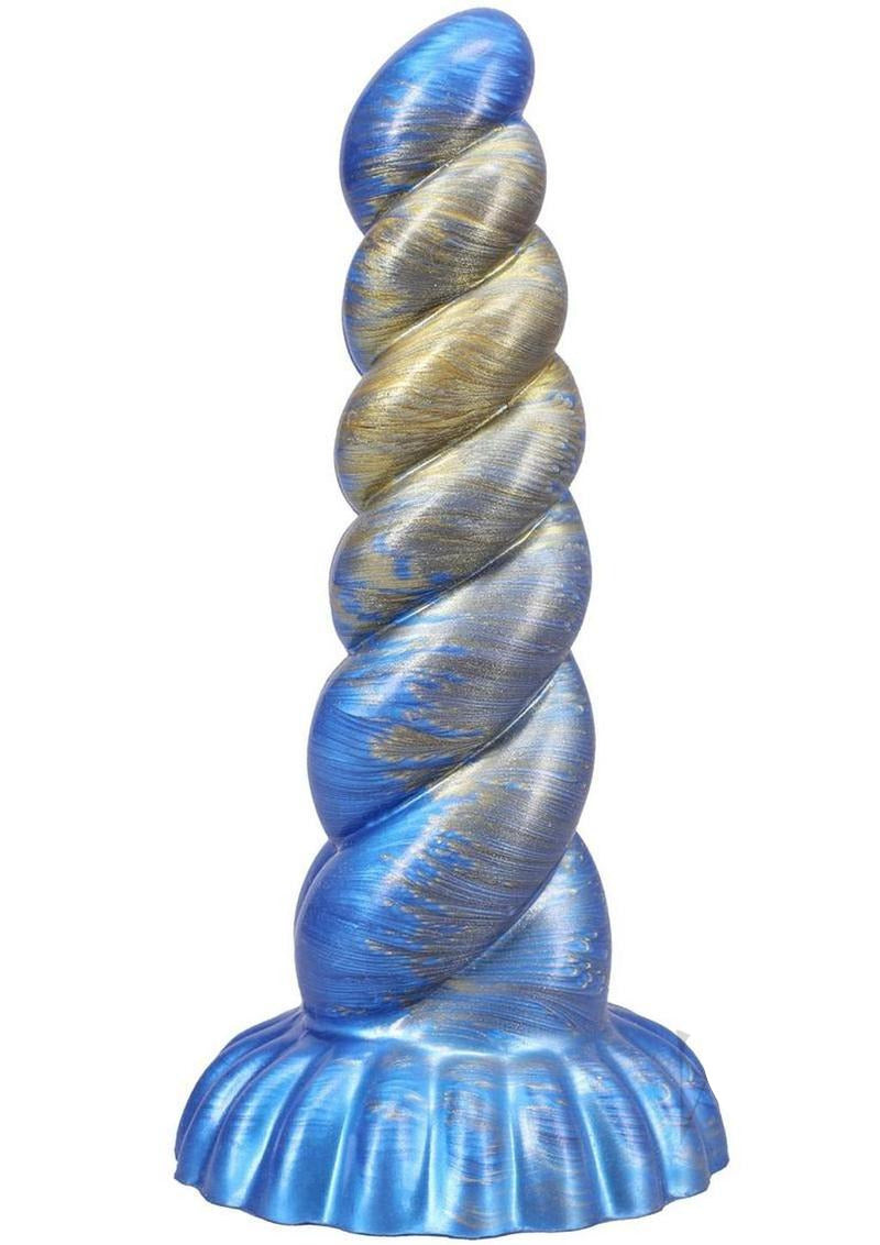 Vac-U-Lock Fantasy Fuckers Outer Rim Silicone Dildo Blue with a twisted design and vibrant colors.