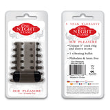 Our Pleasure One Night Stand Vibrating Cock Ring packaging showcasing features and design details.