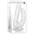 Gender X Dualistic Clear Double Shafted Dildo displayed in packaging, showcasing its unique design and body-safe material.