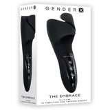 Gender X The Embrace Vibrating Cradle Black packaging showcasing its unique design and control features.
