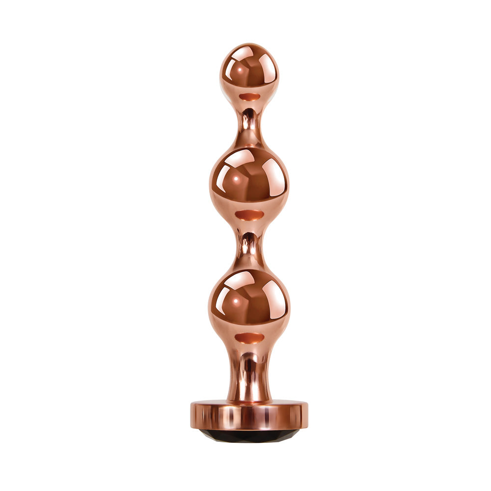 Gender X Gold Digger Large Metal Anal Plug, a sleek, metal anal plug with a three-bead design and a black gem base.