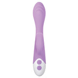 Evolved Pleasing Petal Pink Dual Stimulation Vibrator with smooth silicone body and textured oval head.