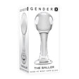 Gender X The Baller Glass Butt Plug Clear packaging showcasing the glass butt plug made of body-safe glass.