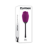 Playboy Pleasure Petal Rose Tongue Vibrator Wild Aster in elegant packaging, featuring a purple rose design and the brand logo.