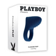 Playboy Pleasure Point Vibrating Cock Ring packaging featuring a blue silicone design for enhanced pleasure.