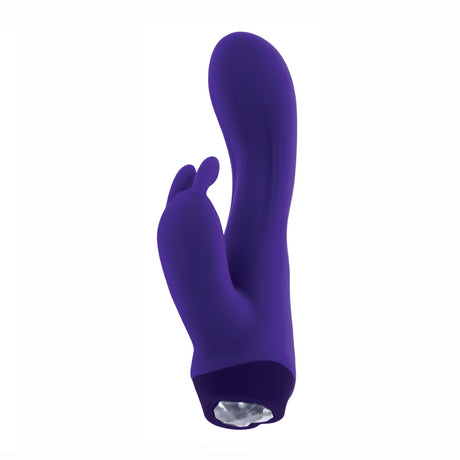 Selopa Plum Job Silicone Rabbit Vibrator Purple in a compact design with dual-action for internal and external pleasure.