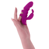 Playboy Pleasure Lend A Hand Finger Vibrator shown on a hand, highlighting its ergonomic design and functionality.