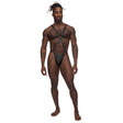 Male Power Warrior Studded Thong Harness Black S/M on model showcasing bold harness design and studded detail.
