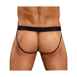 Male Power Satin Spandex Jock Black L/XL back view showcasing smooth satin finish and comfort-fit design.