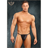 Male Power Satin Spandex Posing Strap Black One Size worn by a male model showcasing sleek design and comfort fit.
