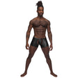 Male Power Poseidon Studded Chaps Black S M worn by a model showcasing bold, fetish style with decorative studs.
