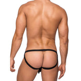 Male Power Hoser Hose Jock Black L/XL displayed on a model's backside, showcasing its bold and breathable design.