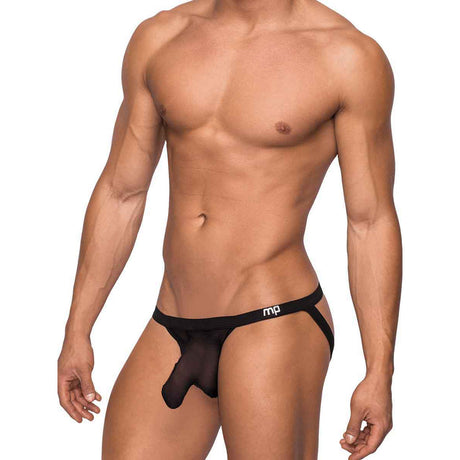 Male Power Hoser Hose Jock Black L/XL on a male model, showcasing a bold, body-hugging design.