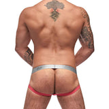 Male Power Mesh Rib Jock Ring Salmon L XL showcasing a man from the back, highlighting the sheer and supportive stylish design.