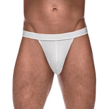 Male Power Pure Comfort Sport Jock White L/XL displayed on model, featuring a supportive front pouch and open back.