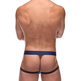 Male Power Diamond Mesh Jock Ring Navy L XL showcased from the back, highlighting its sheer stretch mesh and diamond pattern.