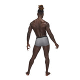 Model showcasing the Sexagon Mini Short Grey Medium from the back, highlighting its modern design and comfortable fit.