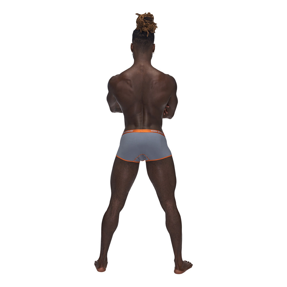 Back view of a model wearing Male Power Casanova Uplift Short Grey XL, showcasing the comfort and style.