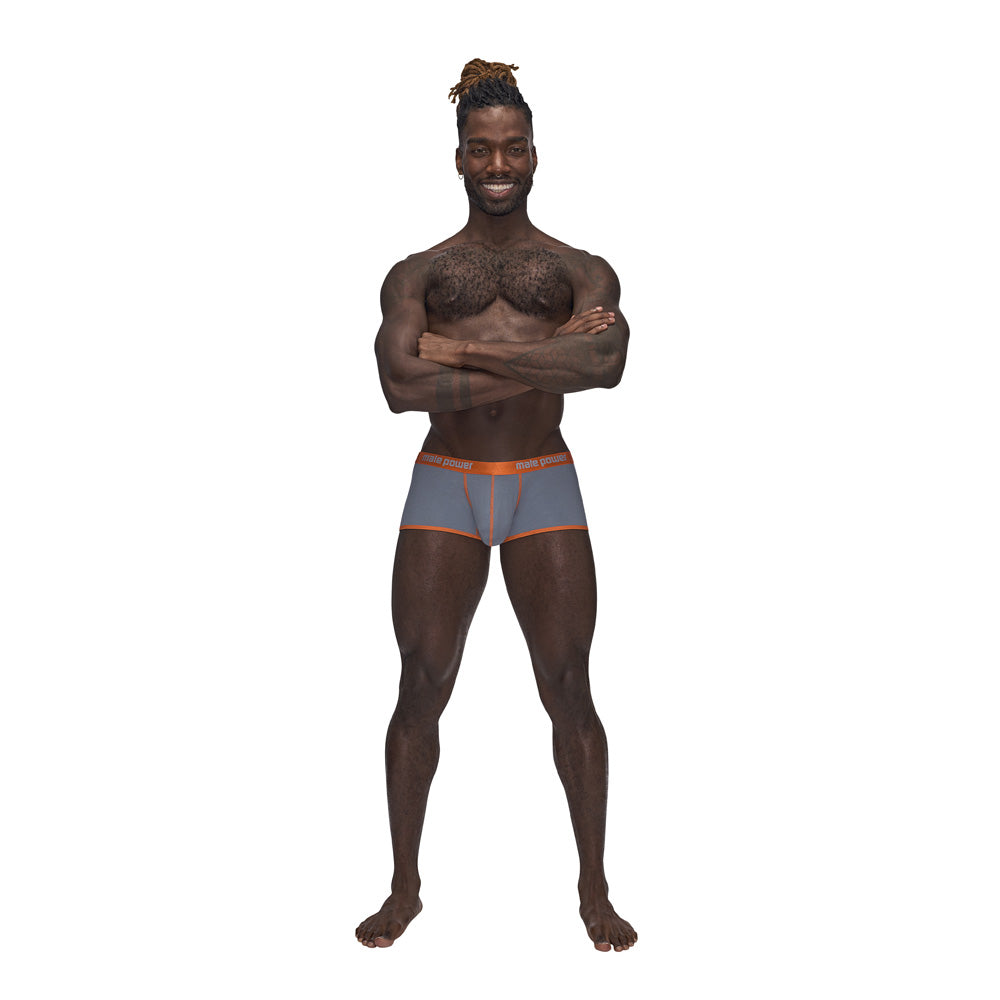 Male Power Casanova Uplift Short Grey XL showcased on a muscular model, featuring a stylish grey design and bold waistband.