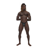 Male Power Barely There Bong Thong Black L/XL worn by a muscular model showcasing its sleek design.