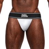 Male Power Modal Rib Jockstrap White L XL on a model, showcasing the supportive design and comfortable fit.