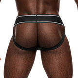 Male Power Modal Rib Jockstrap White L XL worn from the back, showcasing the design and fit.